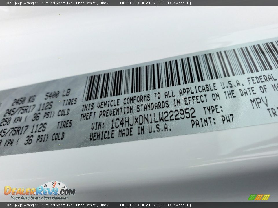 2020 Jeep Wrangler Unlimited Sport 4x4 Bright White / Black Photo #9