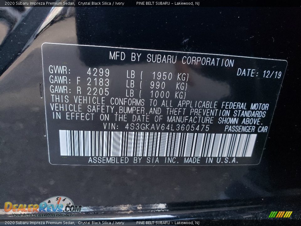 2020 Subaru Impreza Premium Sedan Crystal Black Silica / Ivory Photo #10