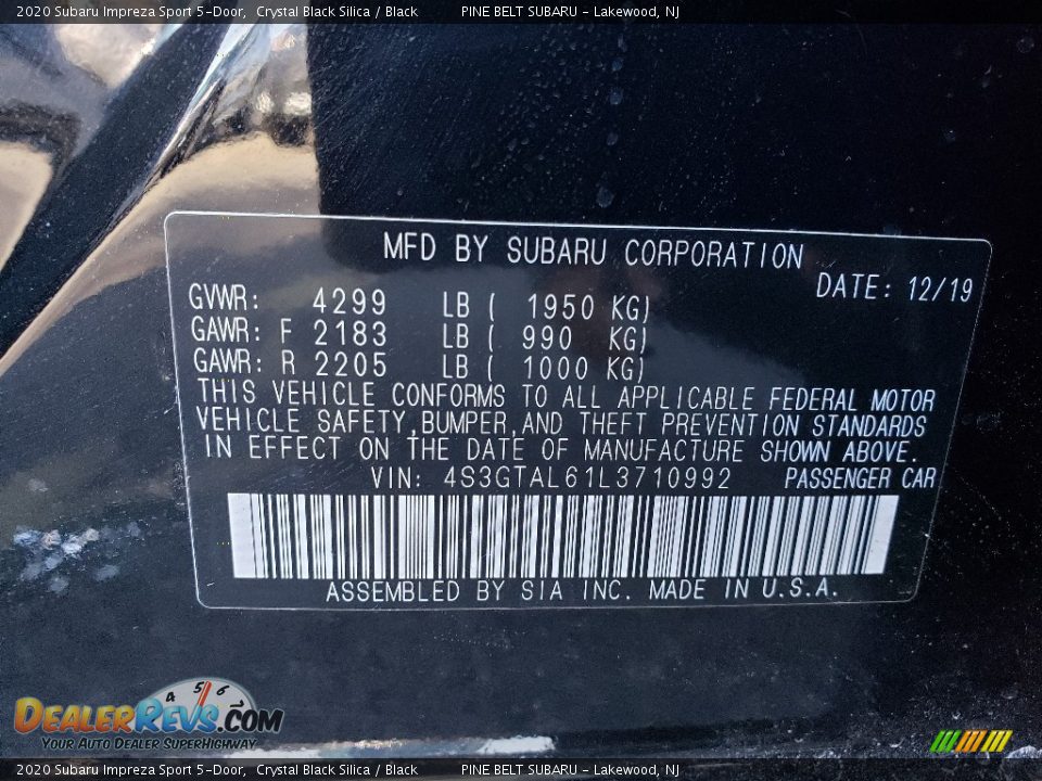 2020 Subaru Impreza Sport 5-Door Crystal Black Silica / Black Photo #10