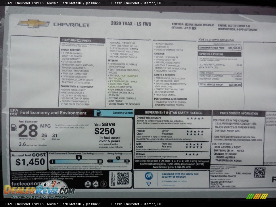 2020 Chevrolet Trax LS Mosaic Black Metallic / Jet Black Photo #7