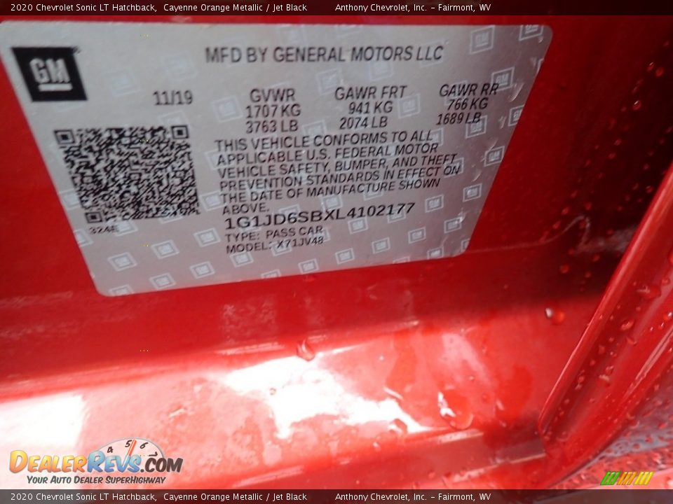 2020 Chevrolet Sonic LT Hatchback Cayenne Orange Metallic / Jet Black Photo #15