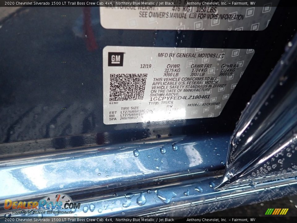 2020 Chevrolet Silverado 1500 LT Trail Boss Crew Cab 4x4 Northsky Blue Metallic / Jet Black Photo #15