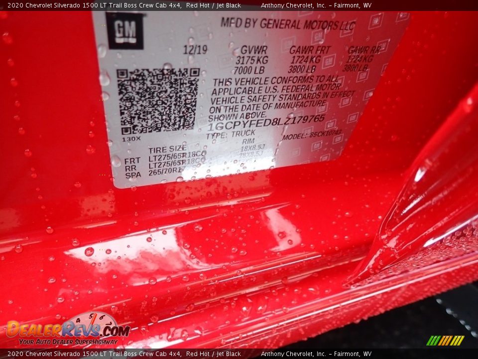 2020 Chevrolet Silverado 1500 LT Trail Boss Crew Cab 4x4 Red Hot / Jet Black Photo #14