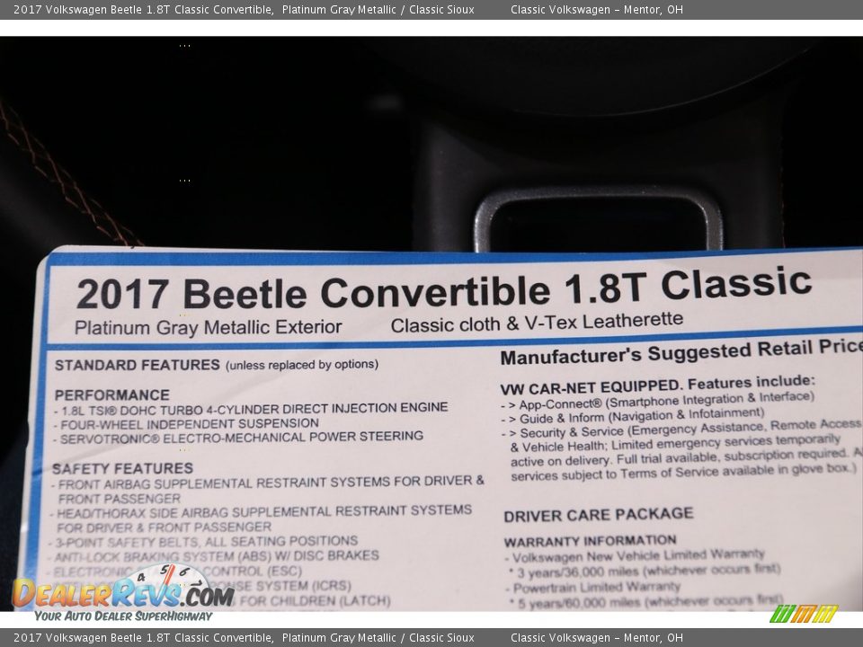 2017 Volkswagen Beetle 1.8T Classic Convertible Window Sticker Photo #19