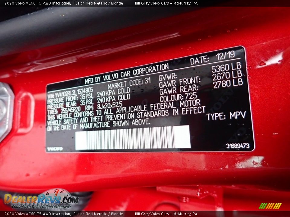 2020 Volvo XC60 T5 AWD Inscription Fusion Red Metallic / Blonde Photo #11
