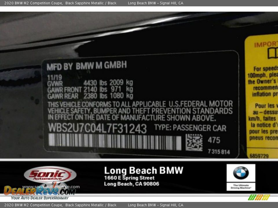 2020 BMW M2 Competition Coupe Black Sapphire Metallic / Black Photo #11