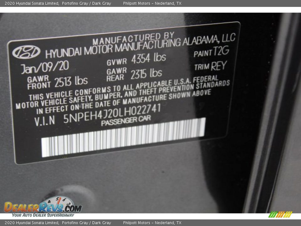 2020 Hyundai Sonata Limited Portofino Gray / Dark Gray Photo #25