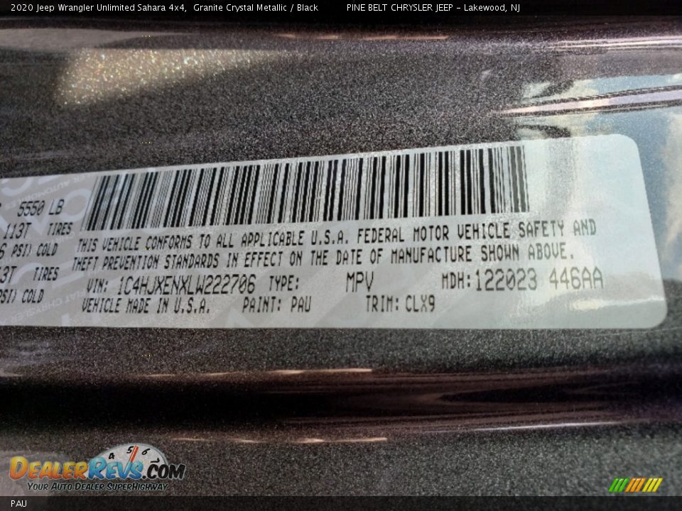 Jeep Color Code PAU Granite Crystal Metallic