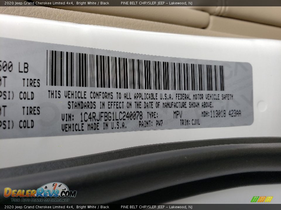 2020 Jeep Grand Cherokee Limited 4x4 Bright White / Black Photo #10