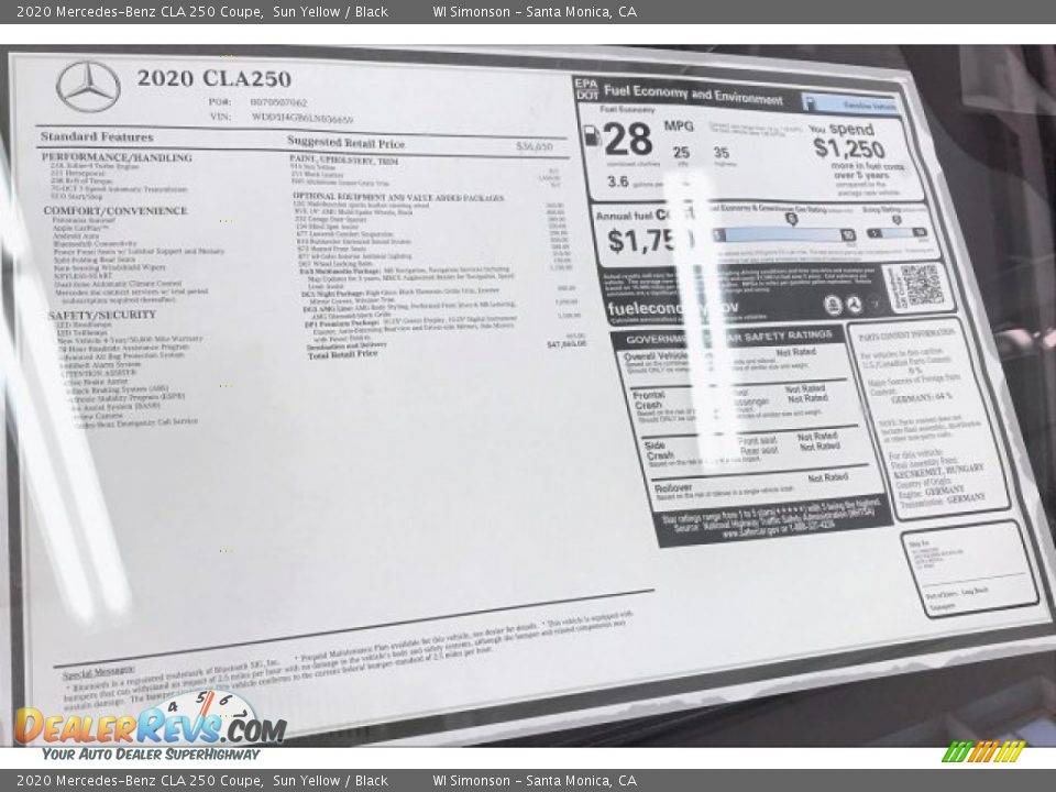 2020 Mercedes-Benz CLA 250 Coupe Window Sticker Photo #10