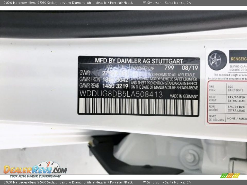 2020 Mercedes-Benz S 560 Sedan designo Diamond White Metallic / Porcelain/Black Photo #11