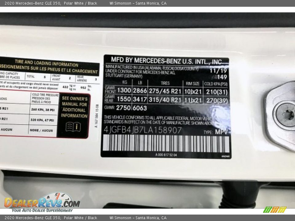 2020 Mercedes-Benz GLE 350 Polar White / Black Photo #11