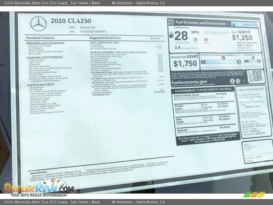 2020 Mercedes-Benz CLA 250 Coupe Sun Yellow / Black Photo #10