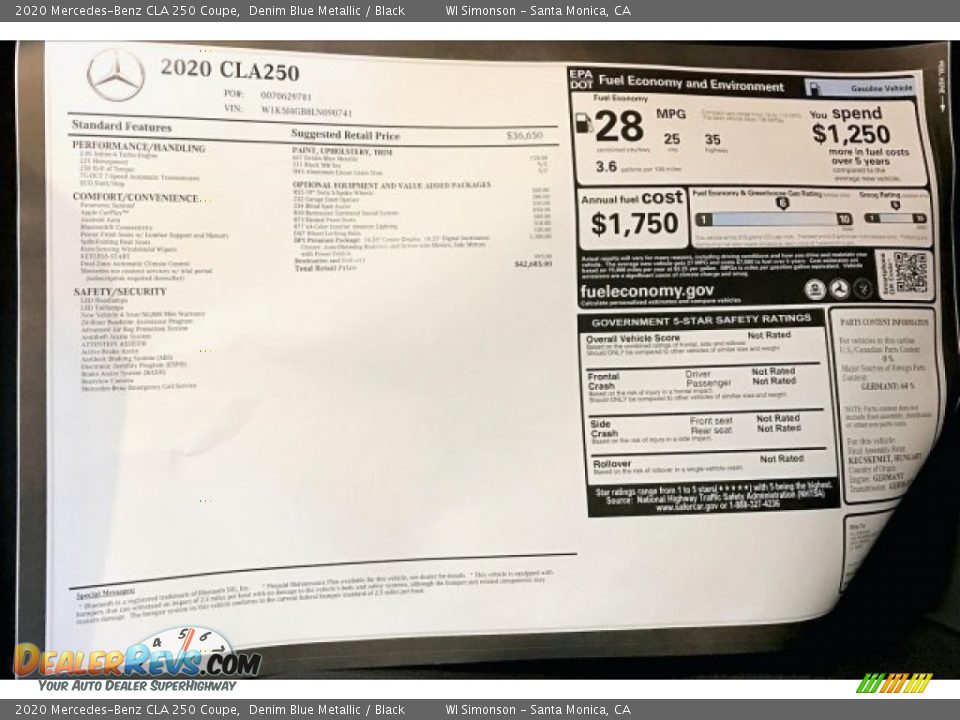 2020 Mercedes-Benz CLA 250 Coupe Window Sticker Photo #10