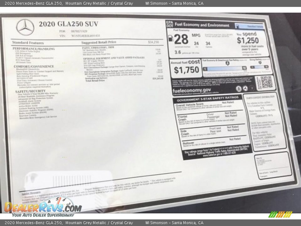 2020 Mercedes-Benz GLA 250 Mountain Grey Metallic / Crystal Gray Photo #10