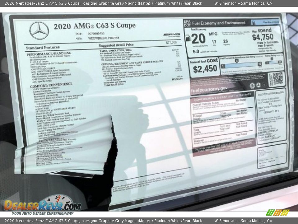 2020 Mercedes-Benz C AMG 63 S Coupe designo Graphite Grey Magno (Matte) / Platinum White/Pearl Black Photo #11