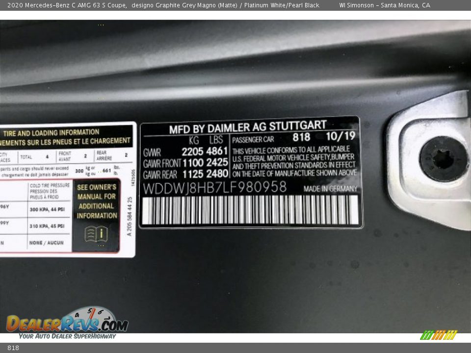 Mercedes-Benz Color Code 818 designo Graphite Grey Magno (Matte)