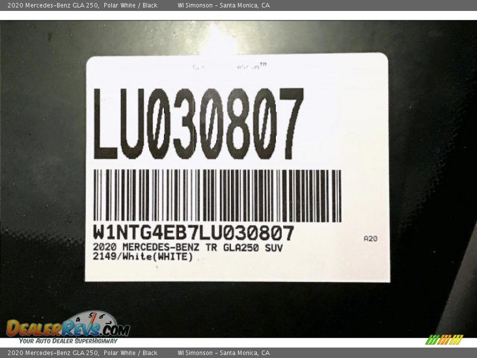 2020 Mercedes-Benz GLA 250 Polar White / Black Photo #11