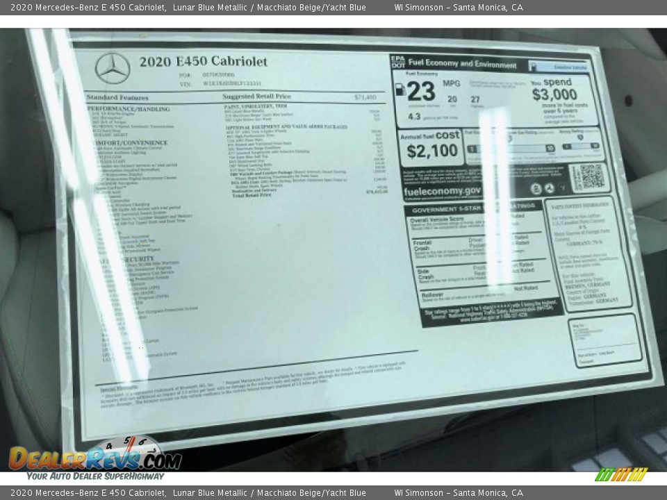 2020 Mercedes-Benz E 450 Cabriolet Window Sticker Photo #10