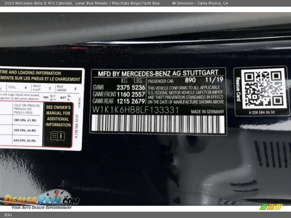 Mercedes-Benz Color Code 890 Lunar Blue Metallic