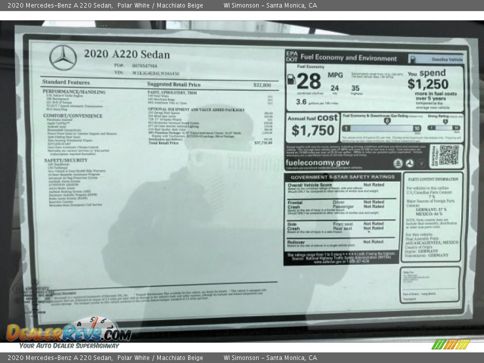 2020 Mercedes-Benz A 220 Sedan Polar White / Macchiato Beige Photo #10