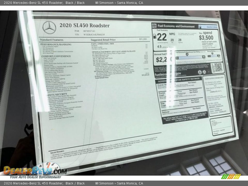 2020 Mercedes-Benz SL 450 Roadster Black / Black Photo #10