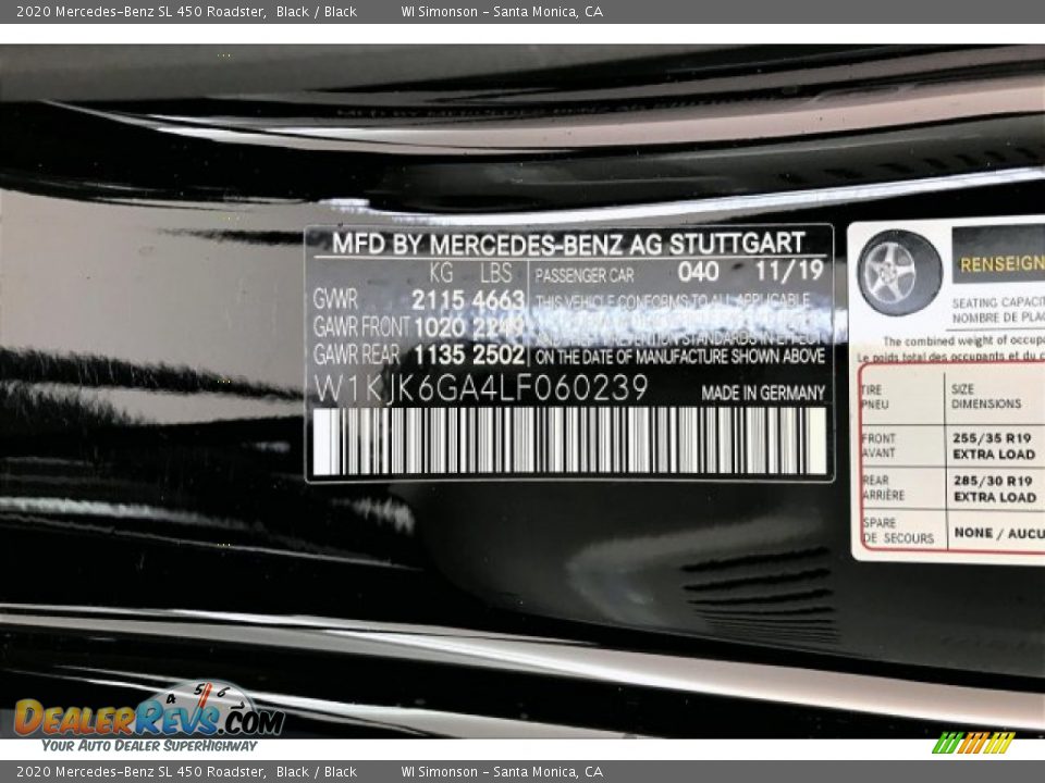 2020 Mercedes-Benz SL 450 Roadster Black / Black Photo #11