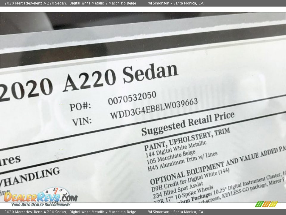 2020 Mercedes-Benz A 220 Sedan Digital White Metallic / Macchiato Beige Photo #11