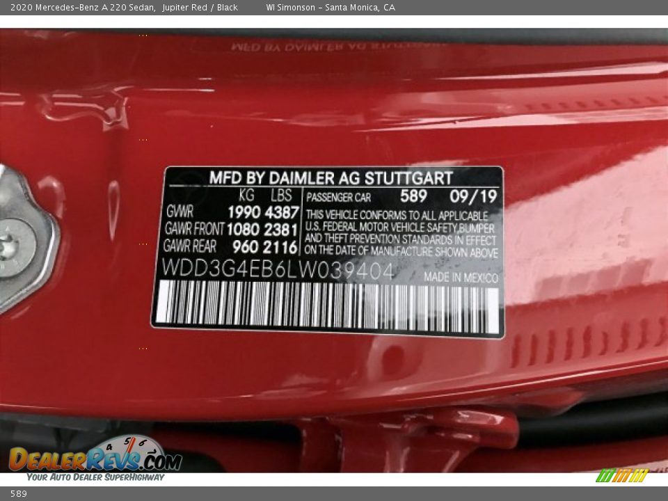 Mercedes-Benz Color Code 589 Jupiter Red