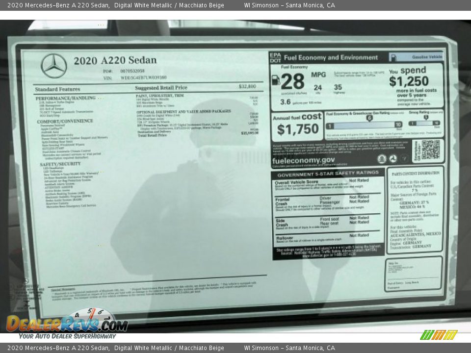 2020 Mercedes-Benz A 220 Sedan Digital White Metallic / Macchiato Beige Photo #10