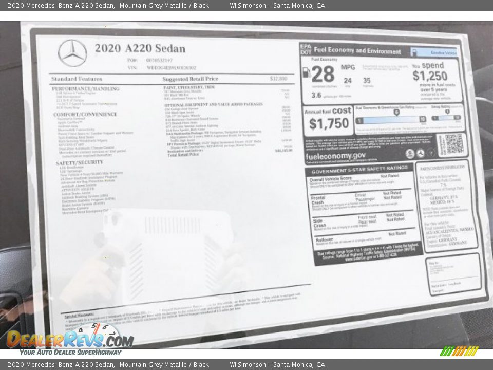 2020 Mercedes-Benz A 220 Sedan Mountain Grey Metallic / Black Photo #10