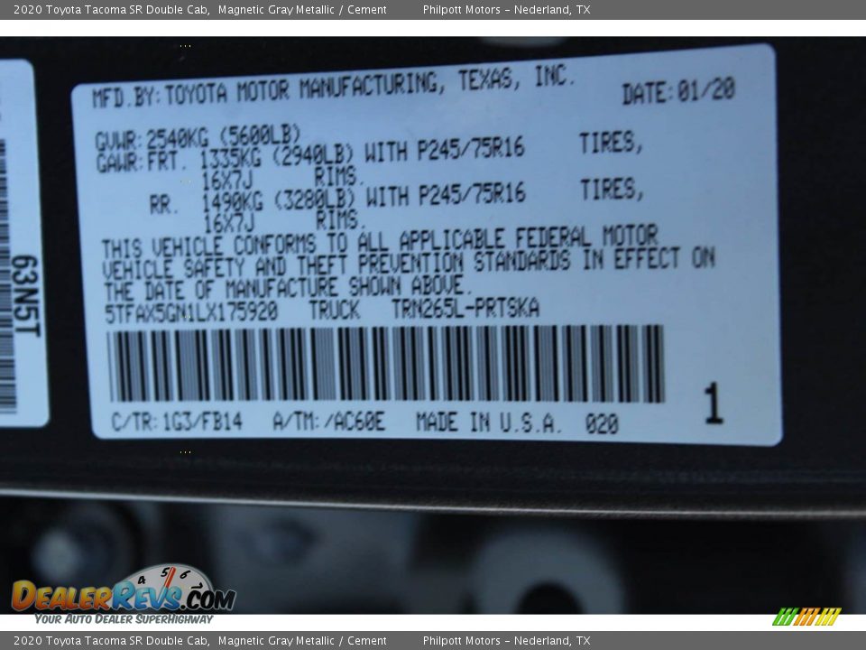 2020 Toyota Tacoma SR Double Cab Magnetic Gray Metallic / Cement Photo #23