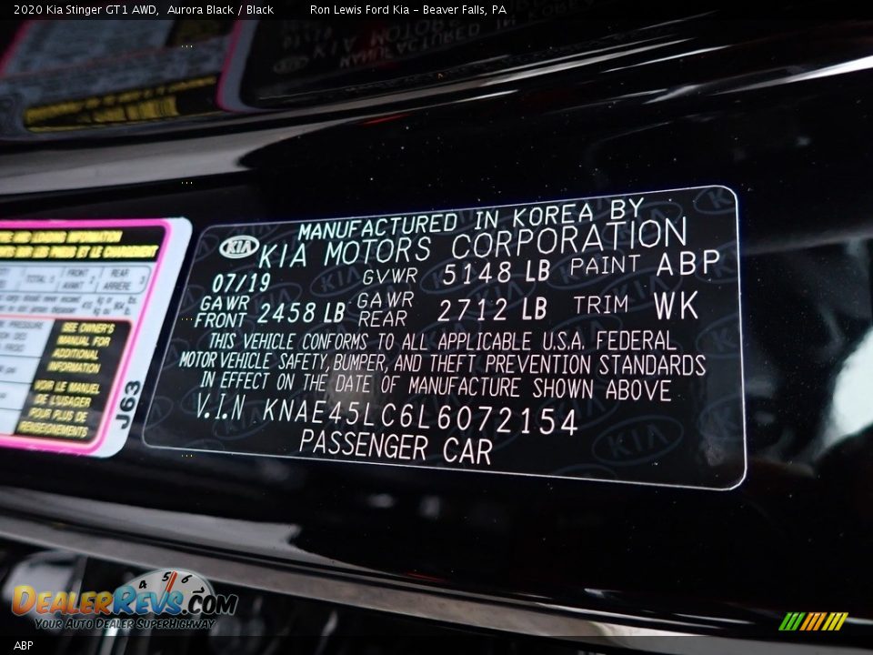 Kia Color Code ABP Aurora Black