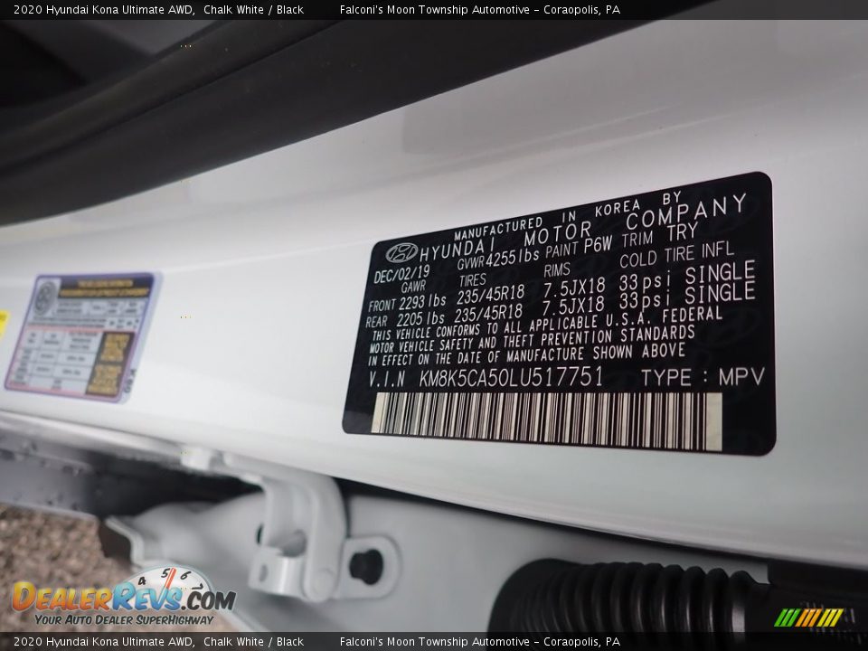 2020 Hyundai Kona Ultimate AWD Chalk White / Black Photo #12
