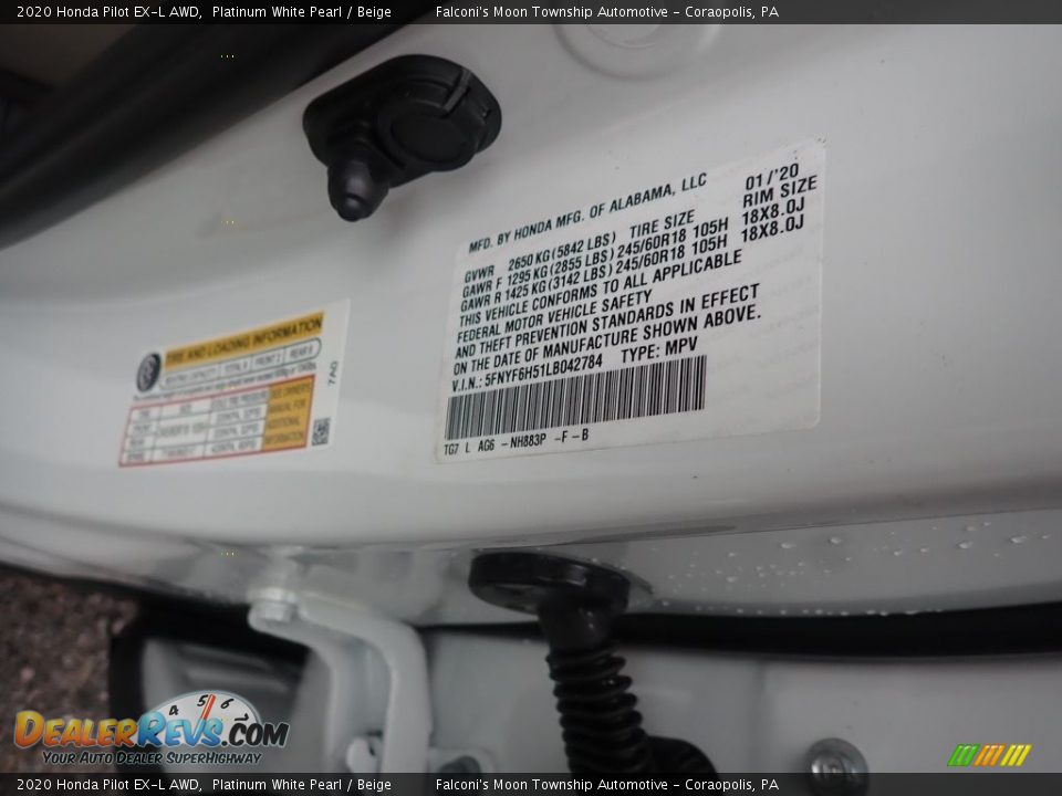 2020 Honda Pilot EX-L AWD Platinum White Pearl / Beige Photo #12