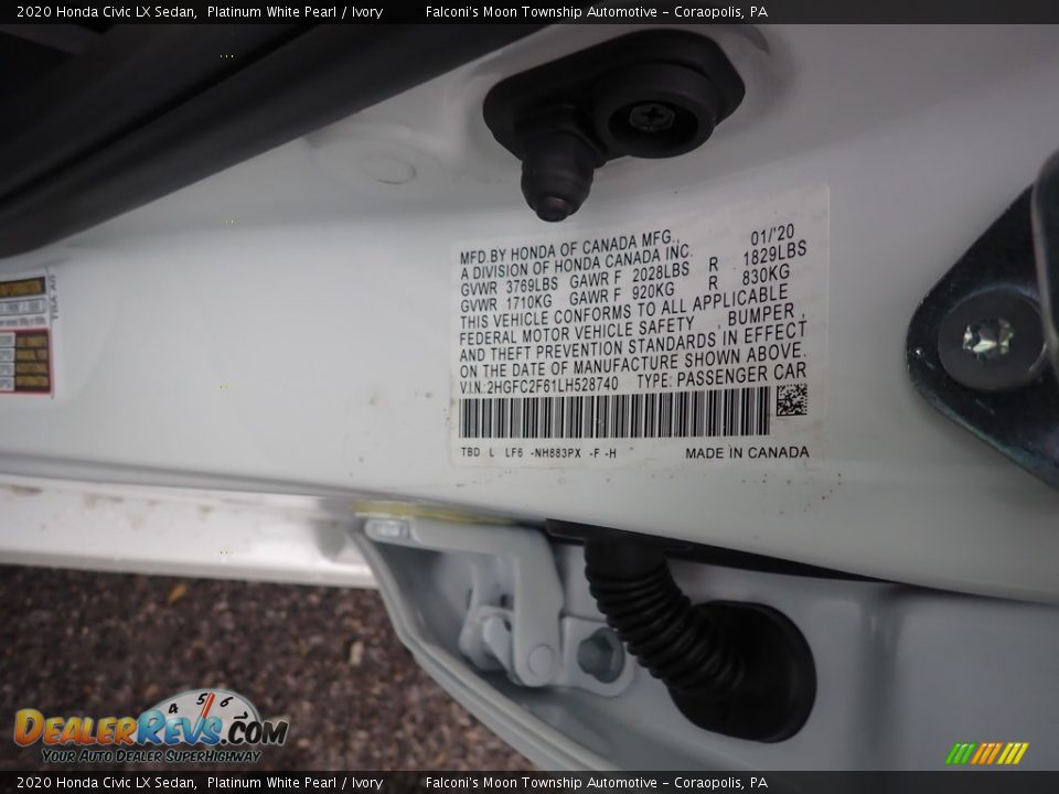 2020 Honda Civic LX Sedan Platinum White Pearl / Ivory Photo #13