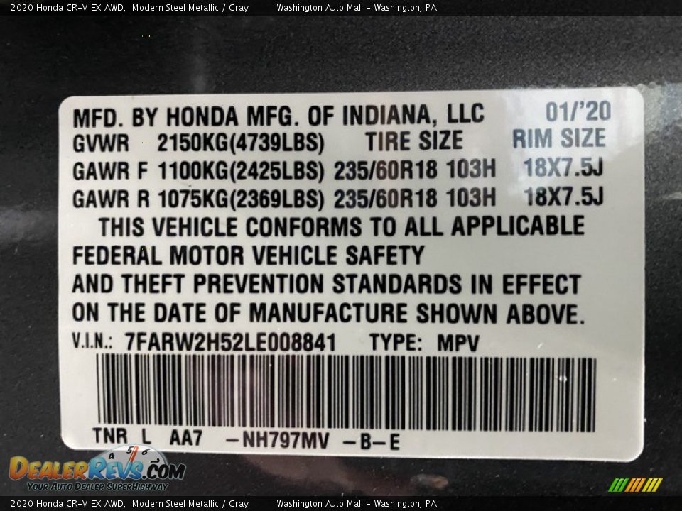 2020 Honda CR-V EX AWD Modern Steel Metallic / Gray Photo #9