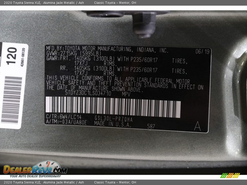 2020 Toyota Sienna XLE Alumina Jade Metallic / Ash Photo #22