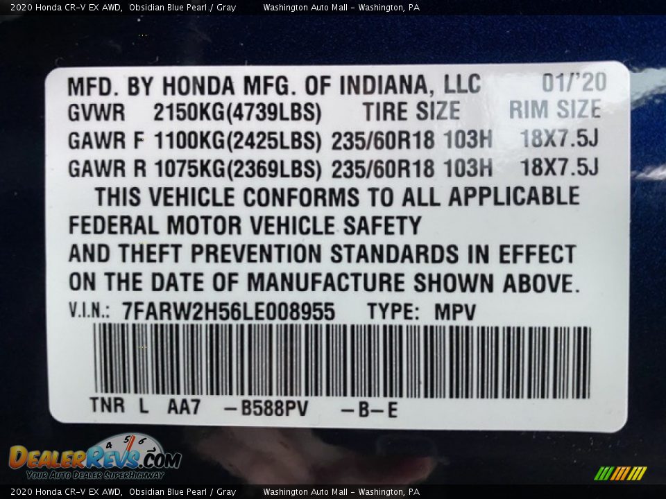 2020 Honda CR-V EX AWD Obsidian Blue Pearl / Gray Photo #9