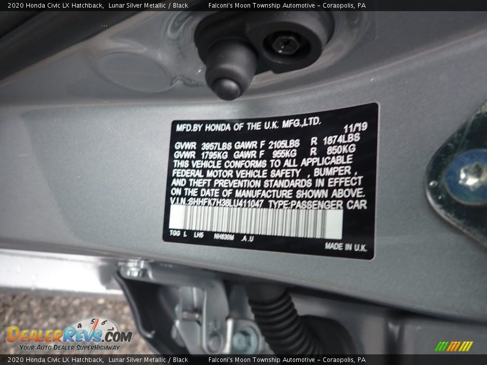 2020 Honda Civic LX Hatchback Lunar Silver Metallic / Black Photo #13