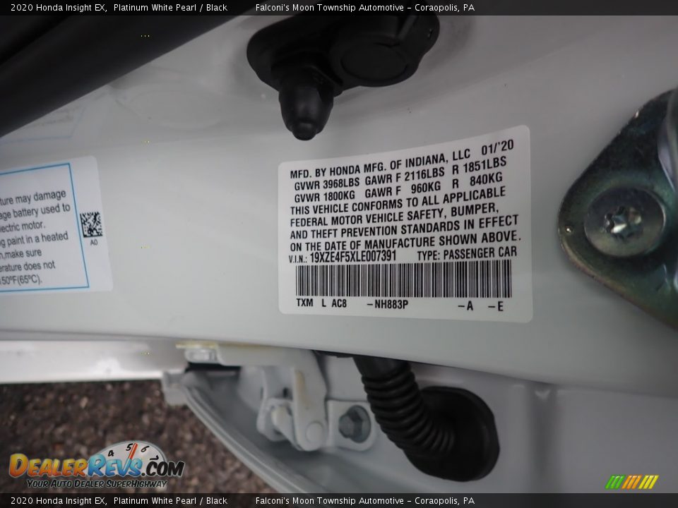 2020 Honda Insight EX Platinum White Pearl / Black Photo #12