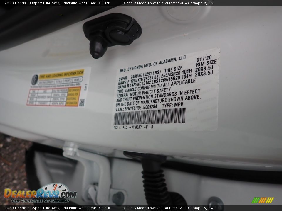 2020 Honda Passport Elite AWD Platinum White Pearl / Black Photo #12