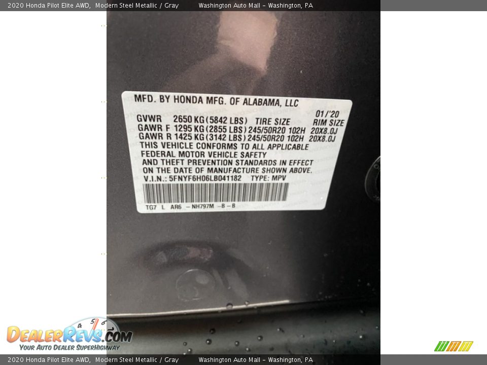 2020 Honda Pilot Elite AWD Modern Steel Metallic / Gray Photo #9