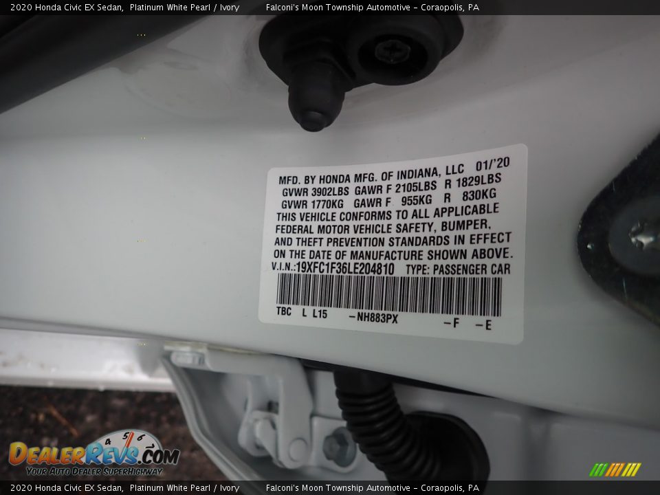 2020 Honda Civic EX Sedan Platinum White Pearl / Ivory Photo #12