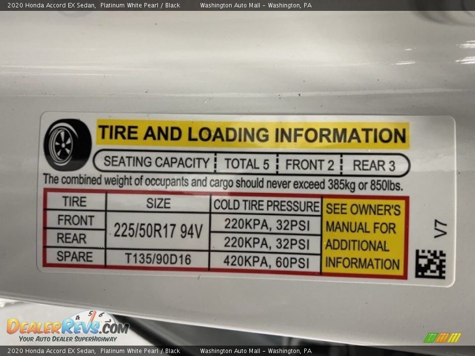 2020 Honda Accord EX Sedan Platinum White Pearl / Black Photo #8