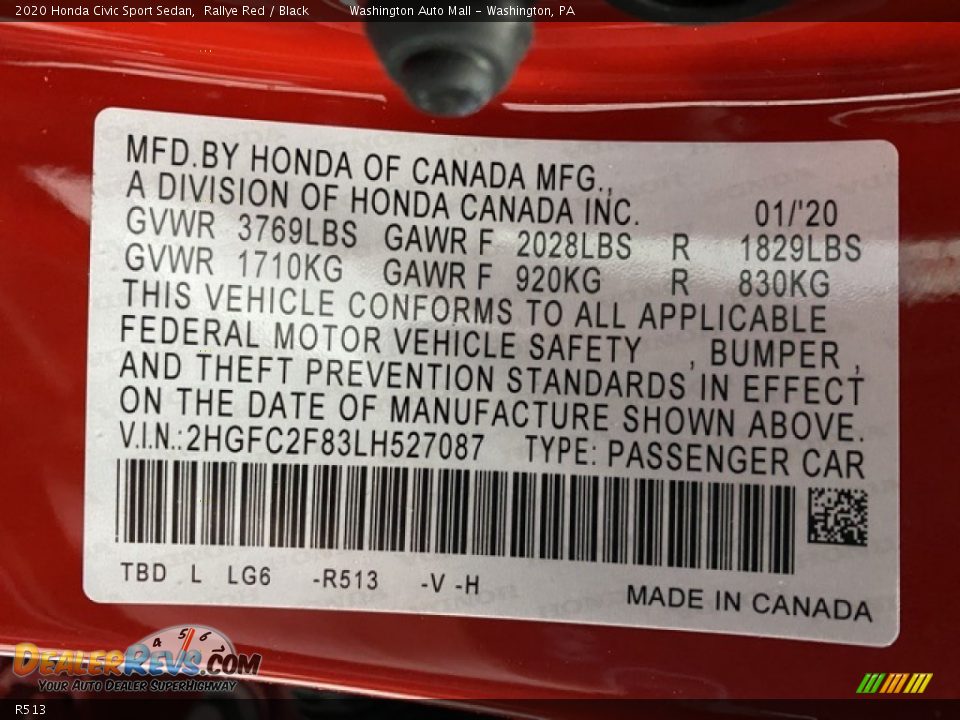 Honda Color Code R513 Rallye Red