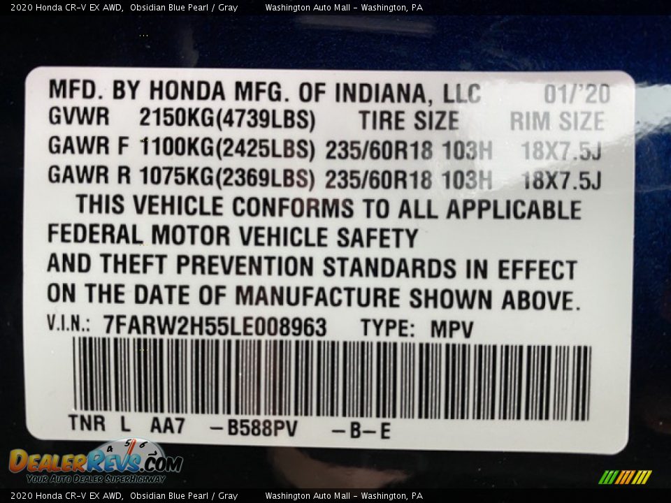 2020 Honda CR-V EX AWD Obsidian Blue Pearl / Gray Photo #9