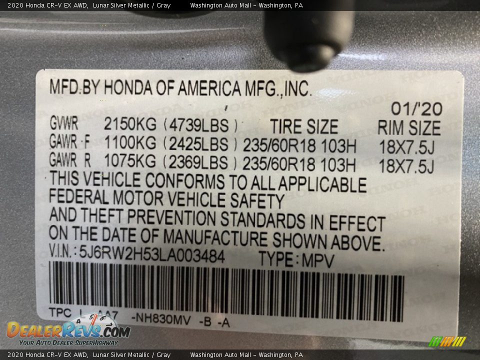 2020 Honda CR-V EX AWD Lunar Silver Metallic / Gray Photo #9