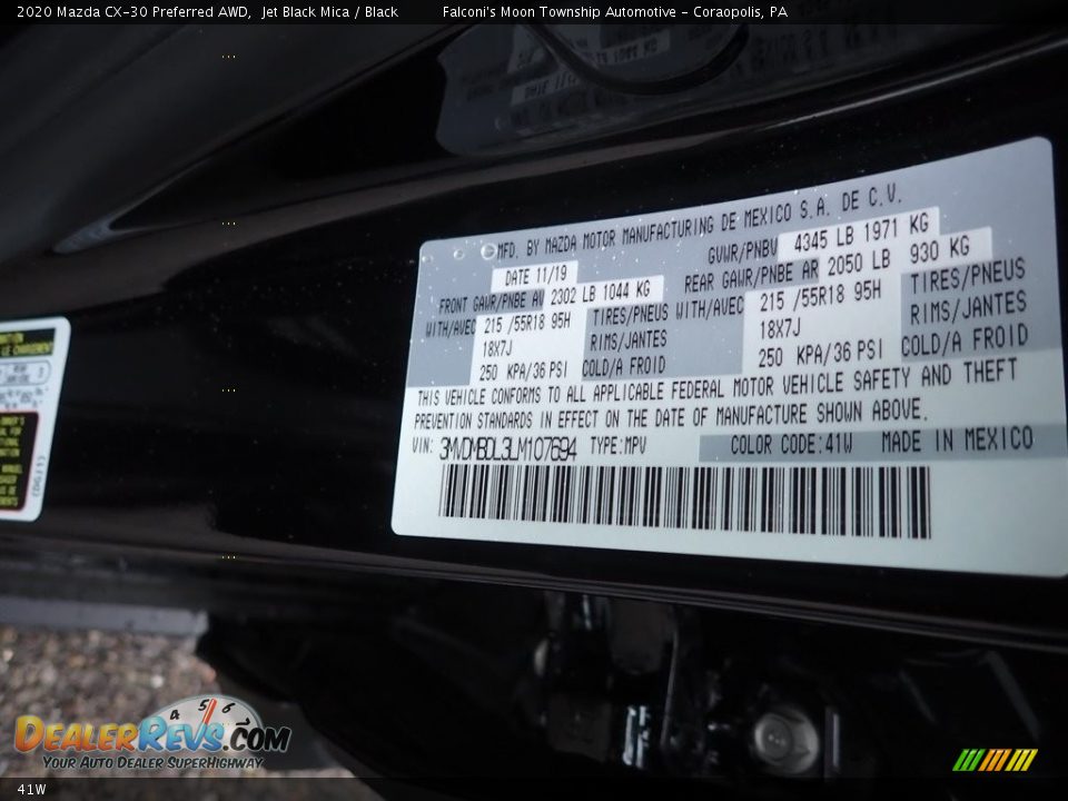 Mazda Color Code 41W Jet Black Mica