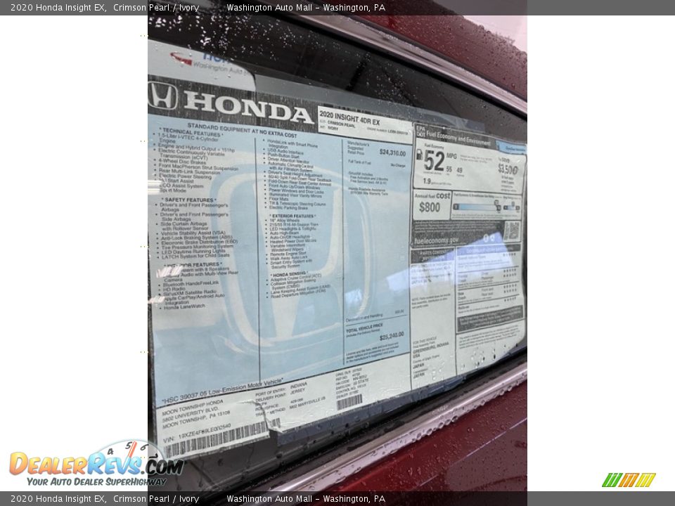 2020 Honda Insight EX Crimson Pearl / Ivory Photo #16